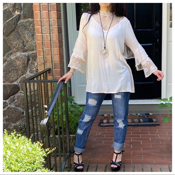 BOHO GYPSY CHIC LACE DETAIL BELL TOP - Picture 5 of 13